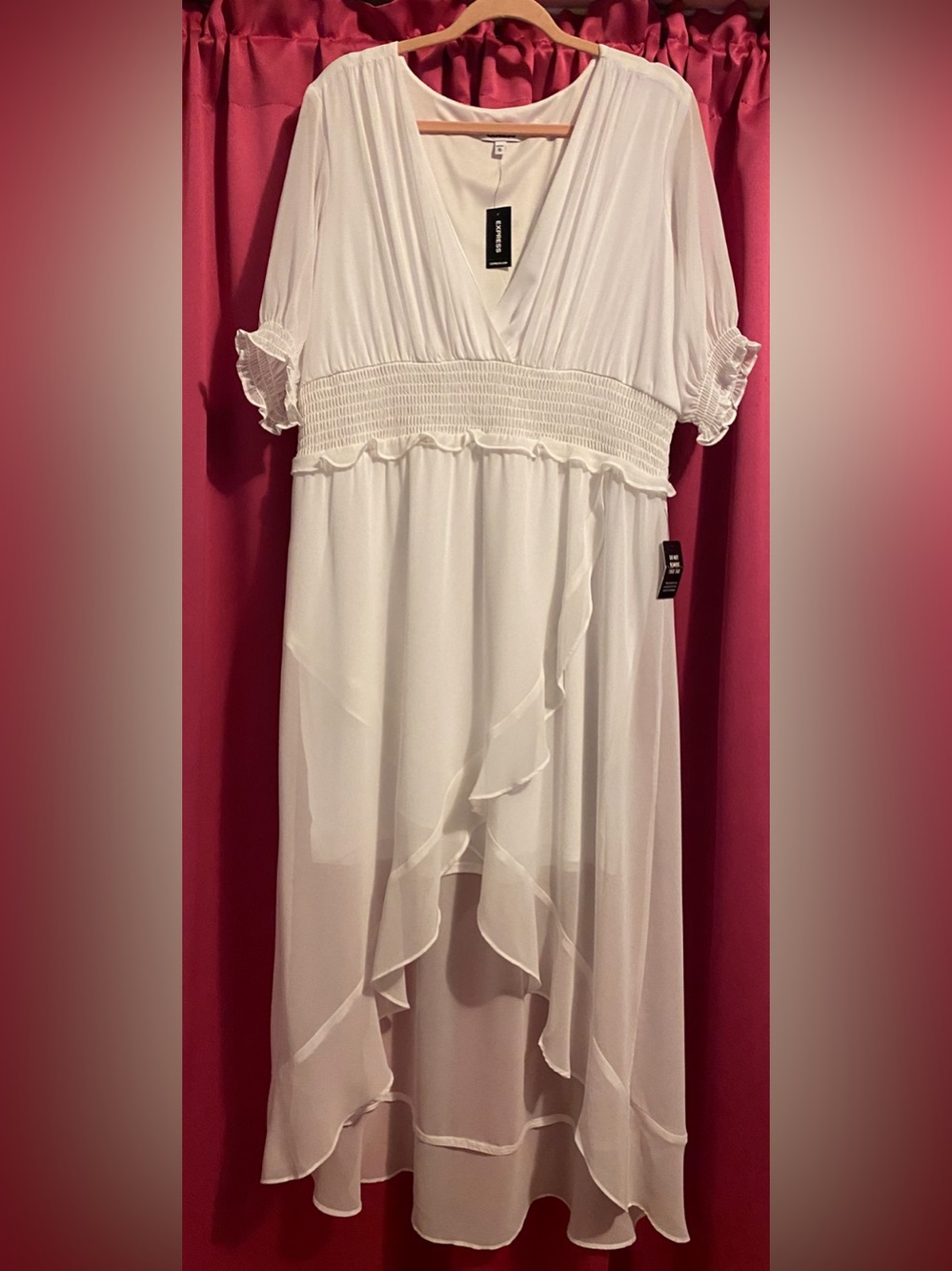 Express White V-Neck High Low Dress